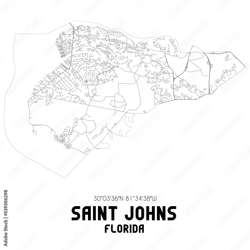 Saint Johns Florida. US street map with black and white lines.