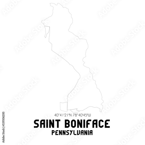 Saint Boniface Pennsylvania. US street map with black and white lines.