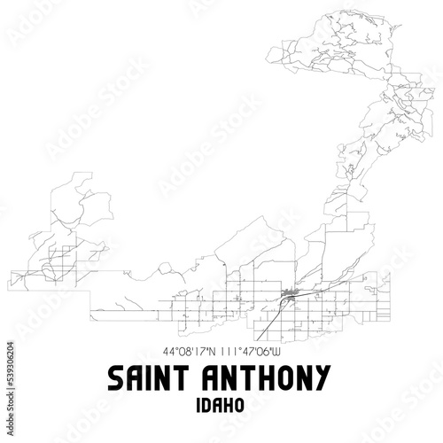 Saint Anthony Idaho. US street map with black and white lines.