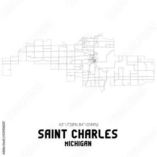 Saint Charles Michigan. US street map with black and white lines. © Rezona