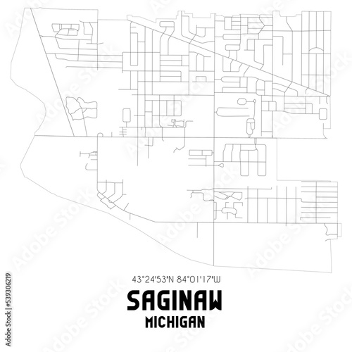 Saginaw Michigan. US street map with black and white lines.