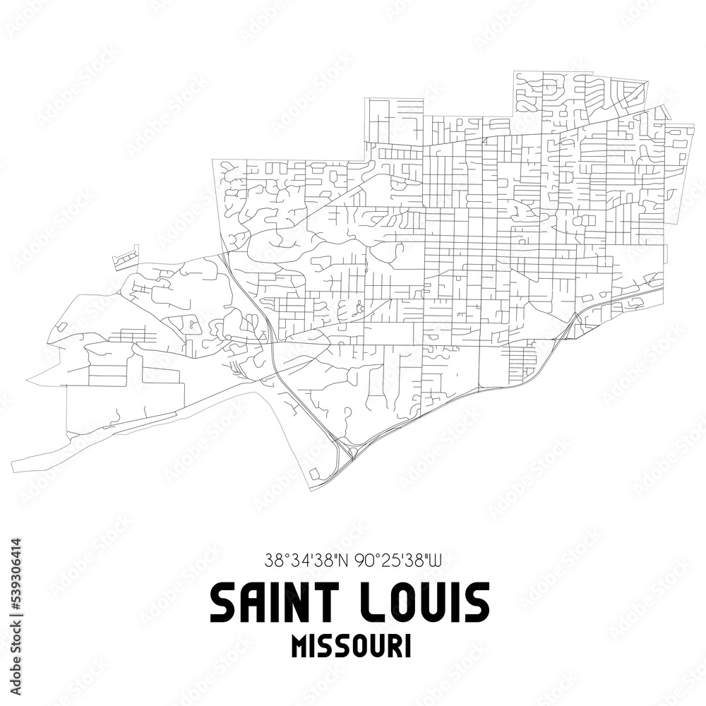 Saint Louis Missouri. US street map with black and white lines. Stock