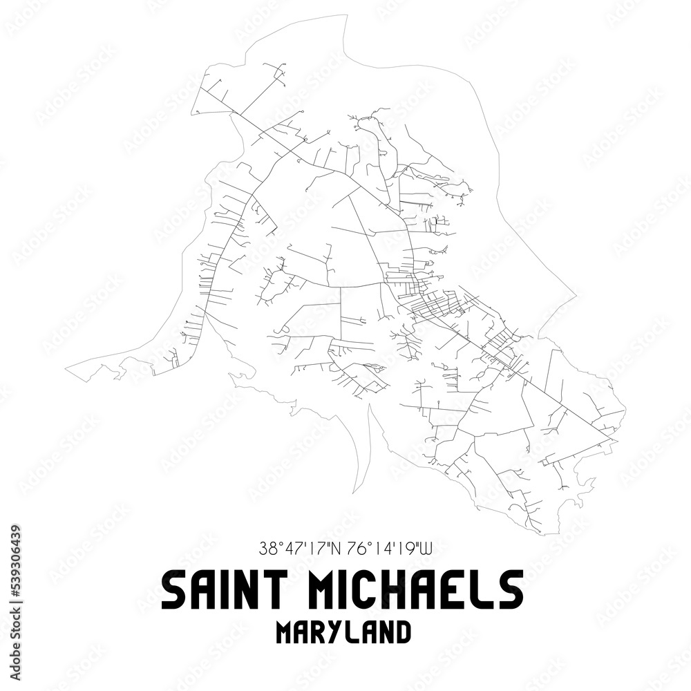 Saint Michaels Maryland. US street map with black and white lines. Saint Michaels Maryland. US street map with black and white lines.