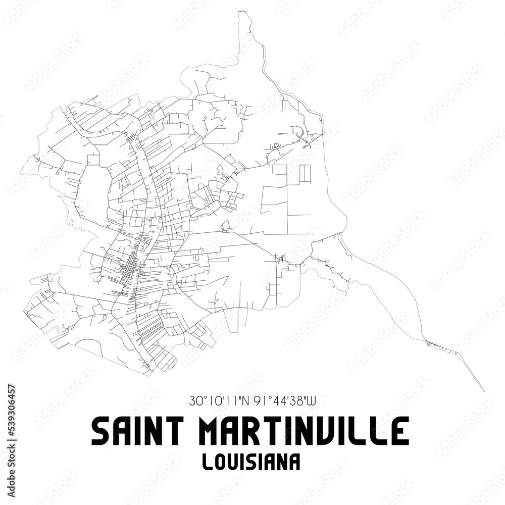 Saint Martinville Louisiana. US street map with black and white lines.