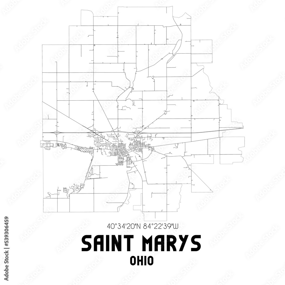 Saint Marys Ohio. US street map with black and white lines. Saint Marys Ohio. US street map with black and white lines.