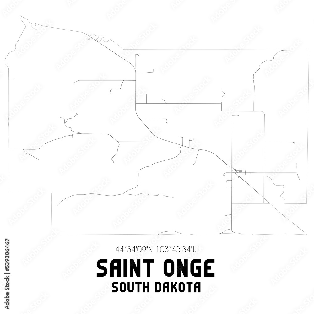 Fototapeta premium Saint Onge South Dakota. US street map with black and white lines.