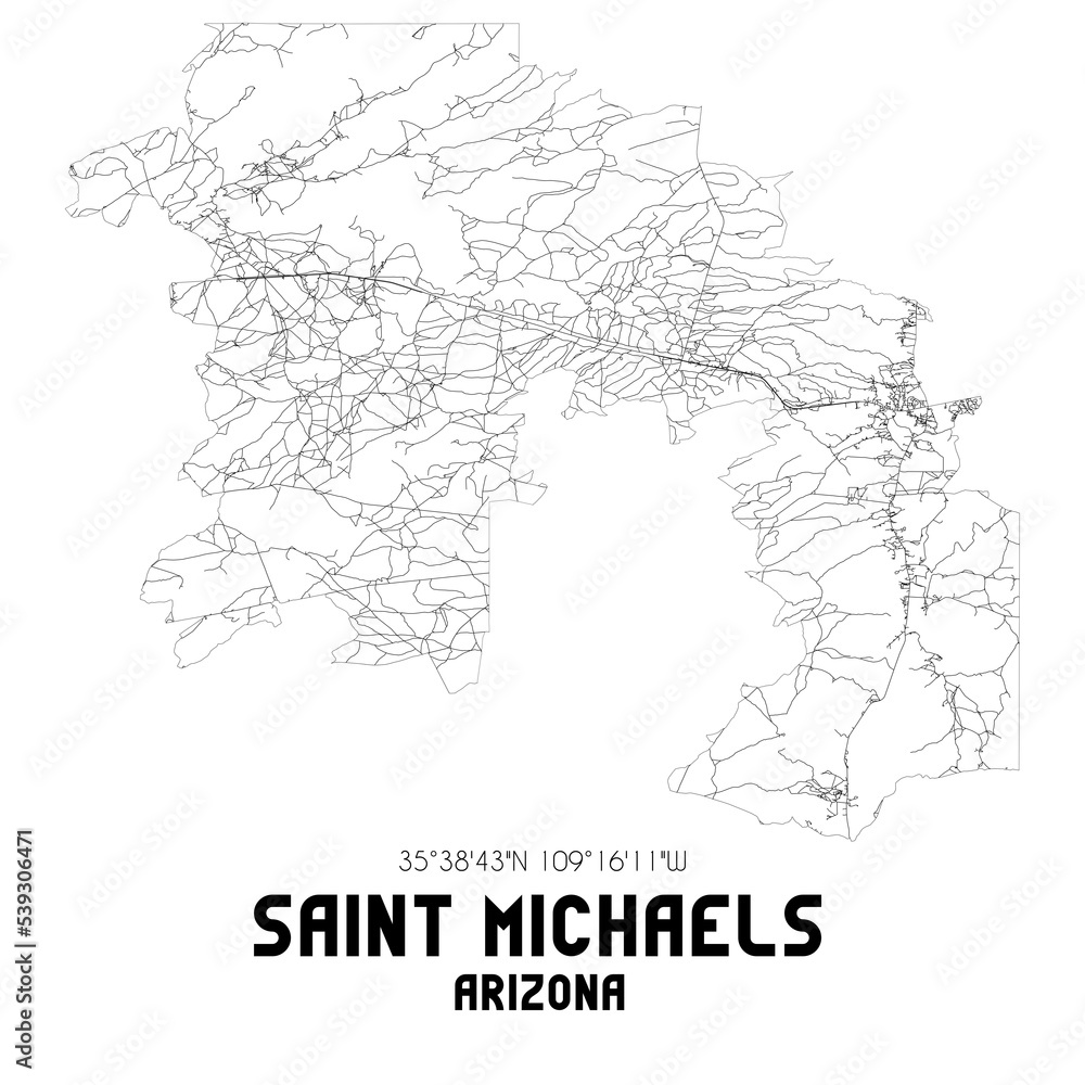 Saint Michaels Arizona. US street map with black and white lines.