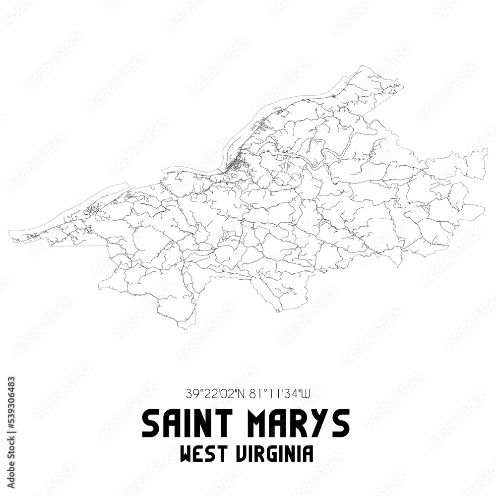 Saint Marys West Virginia. US street map with black and white lines.