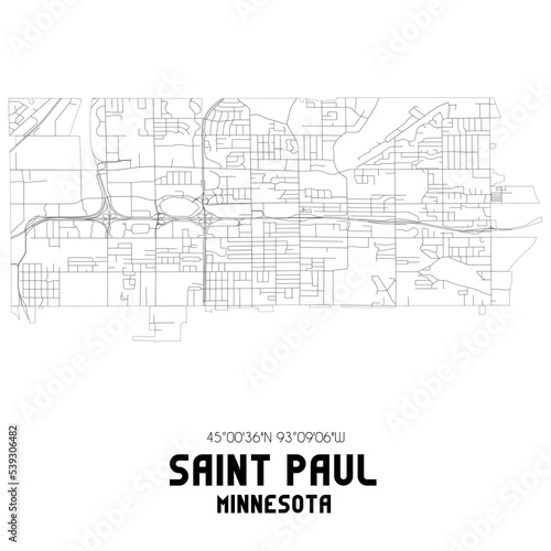 Saint Paul Minnesota. US street map with black and white lines.