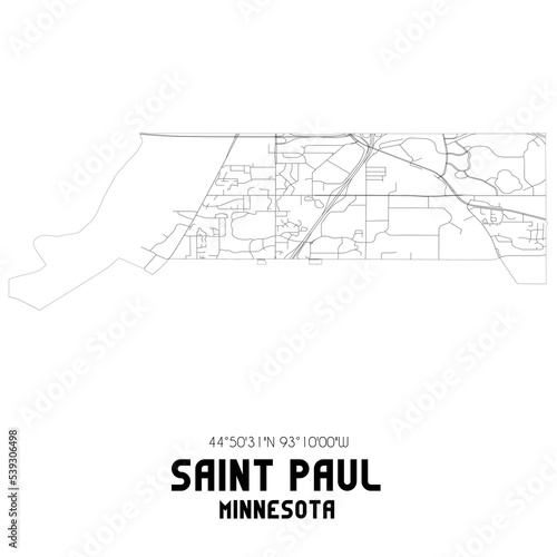 Saint Paul Minnesota. US street map with black and white lines.