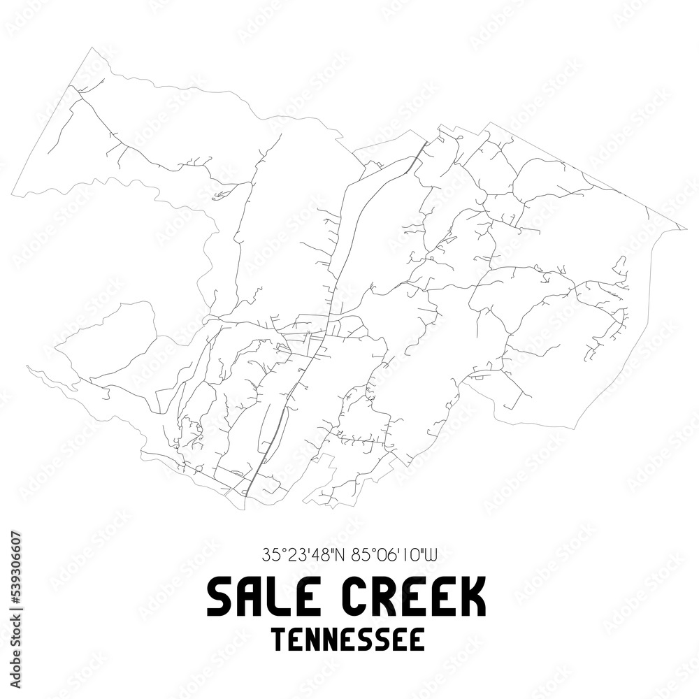 Sale Creek Tennessee. US street map with black and white lines.