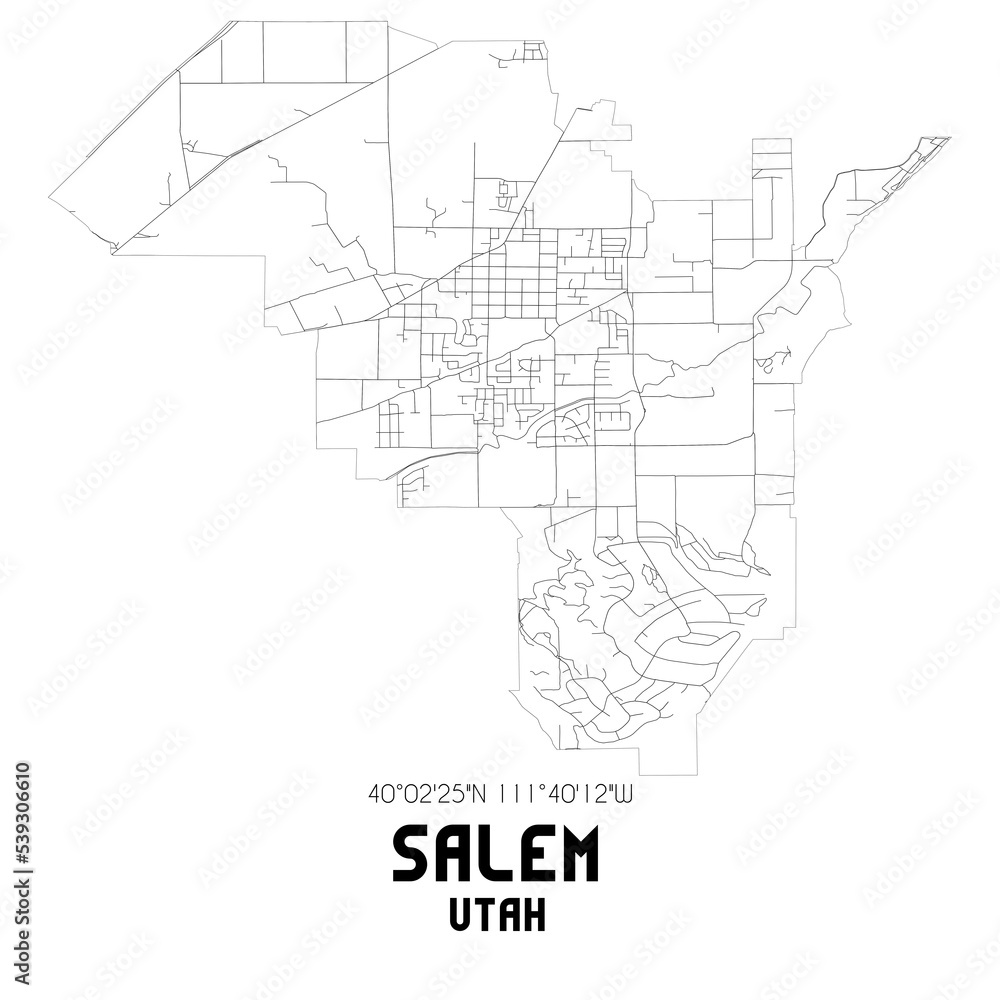 Salem Utah. US street map with black and white lines.