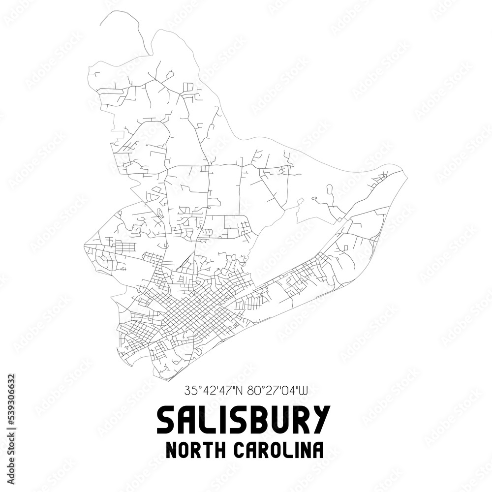 Salisbury North Carolina. US street map with black and white lines. Salisbury North Carolina. US street map with black and white lines.