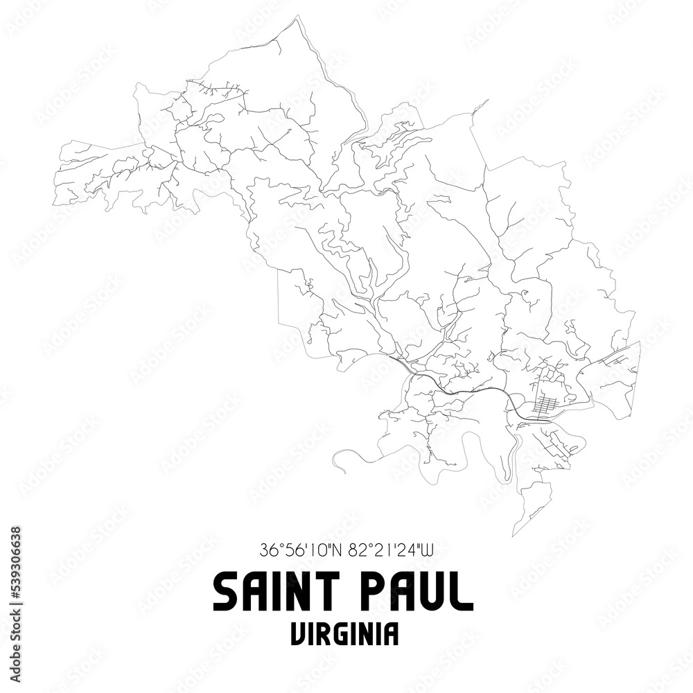 Saint Paul Virginia. US street map with black and white lines.