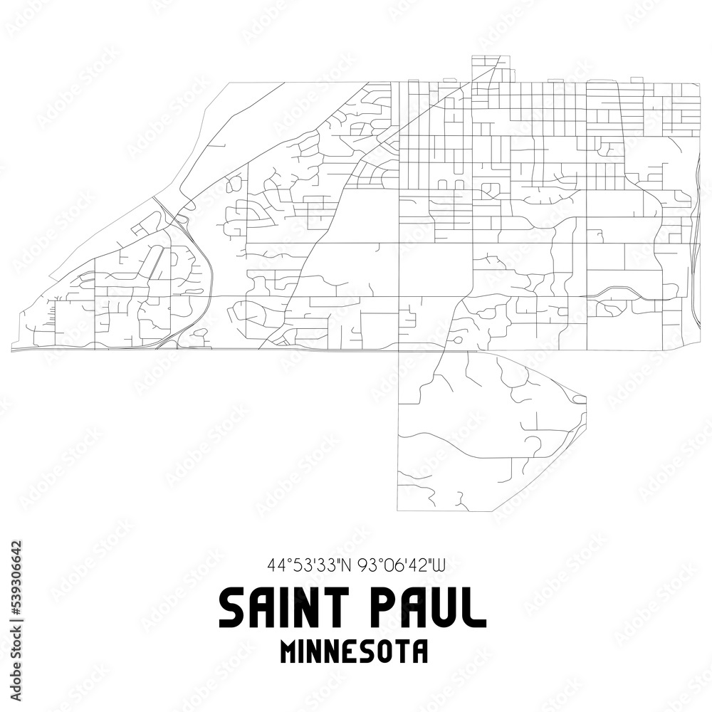 Saint Paul Minnesota. US street map with black and white lines.