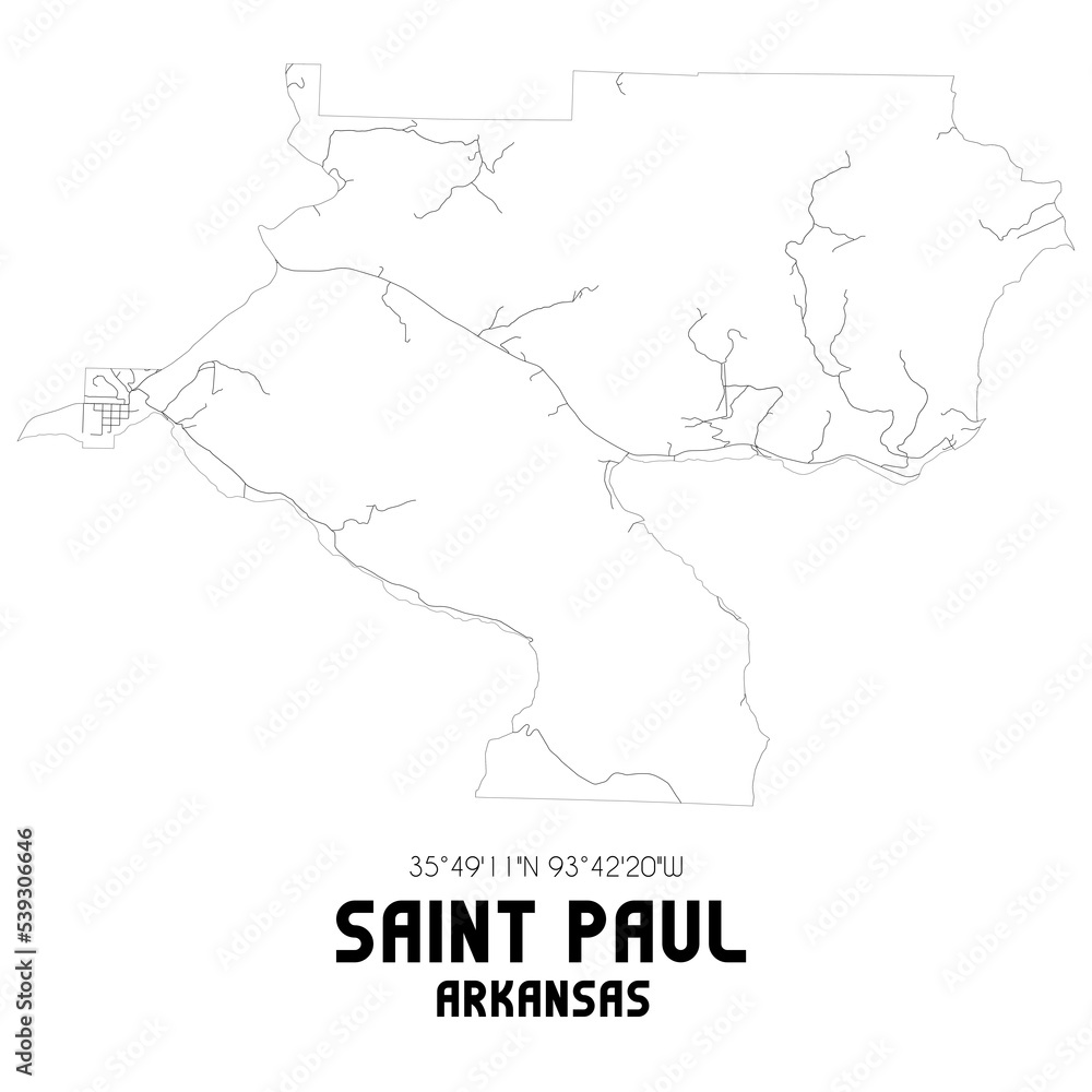 Saint Paul Arkansas. US street map with black and white lines.