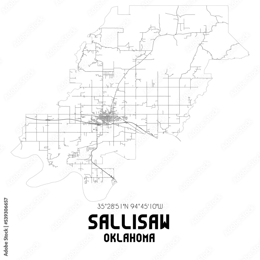 Sallisaw Oklahoma. US street map with black and white lines.