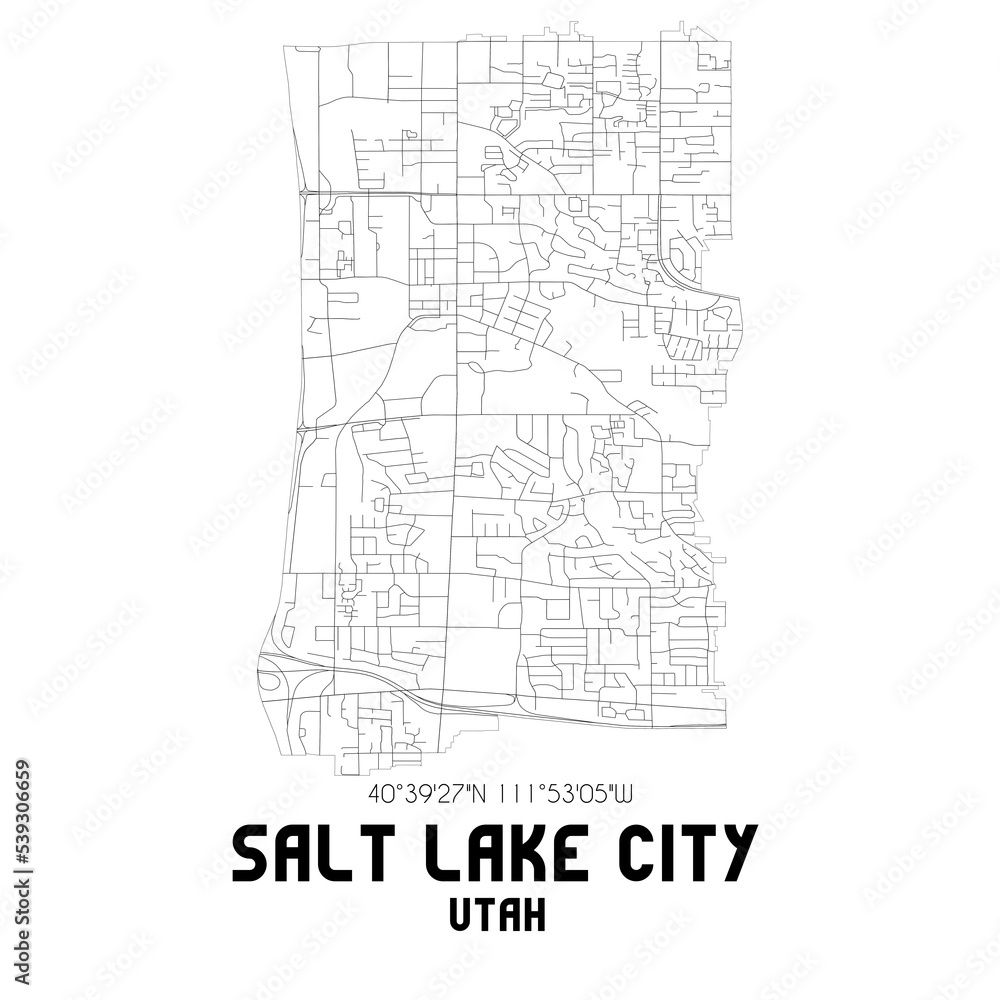Salt Lake City Utah. US street map with black and white lines.
