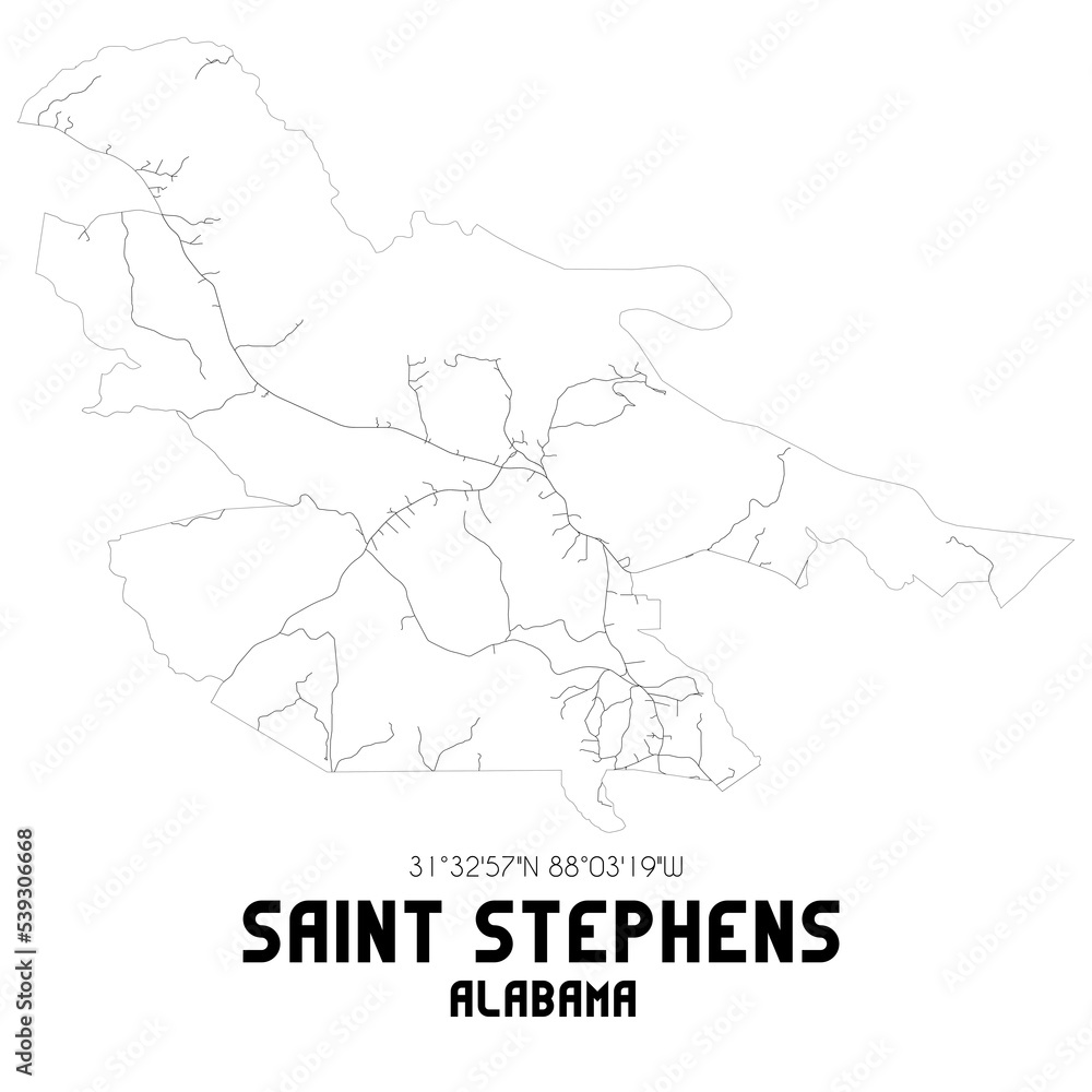 Saint Stephens Alabama. US street map with black and white lines. Saint Stephens Alabama. US street map with black and white lines.