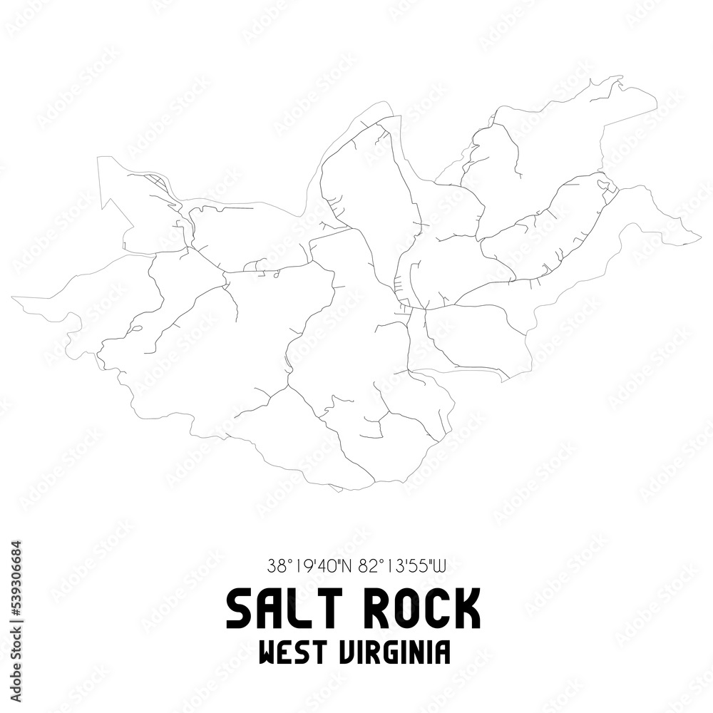Salt Rock West Virginia. US street map with black and white lines.