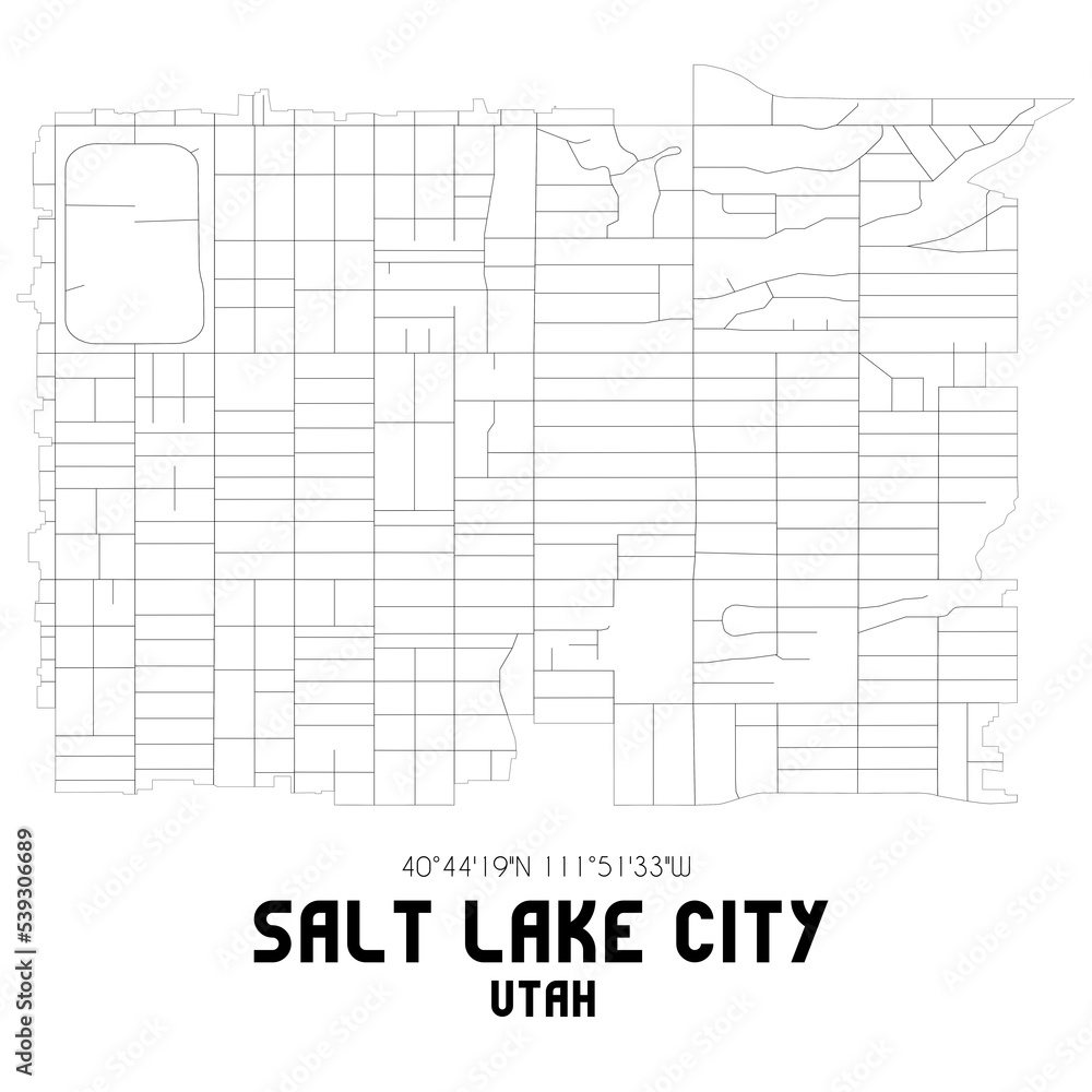 Salt Lake City Utah. US street map with black and white lines.