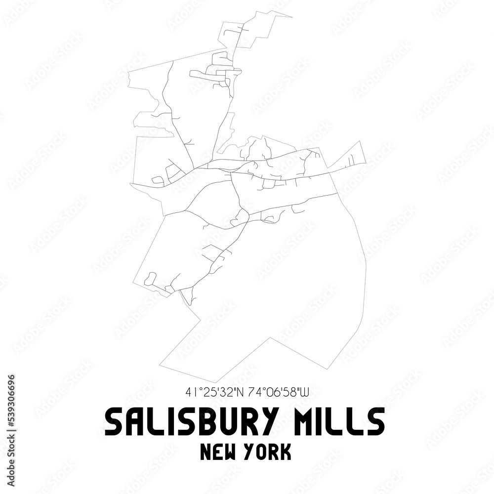 Salisbury Mills New York. US street map with black and white lines.