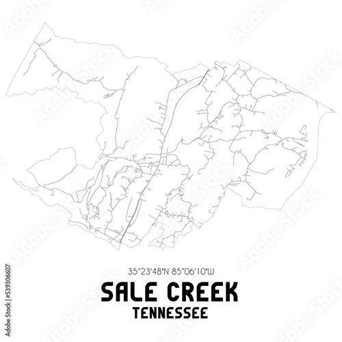 Sale Creek Tennessee. US street map with black and white lines.