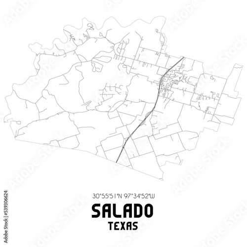 Salado Texas. US street map with black and white lines.