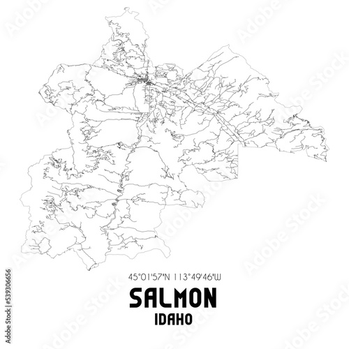 Salmon Idaho. US street map with black and white lines.