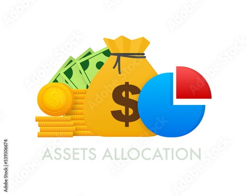 Asset Allocation investment or risk management. Financial planner standing. Vector stock illustration.