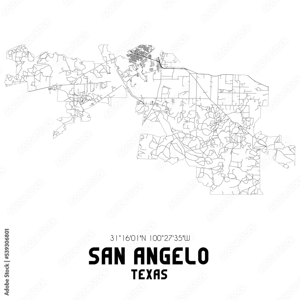 San Angelo Texas. US street map with black and white lines. San Angelo Texas. US street map with black and white lines.
