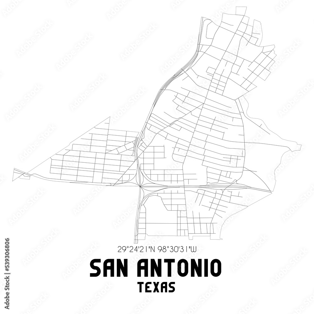 San Antonio Texas. US street map with black and white lines. San Antonio Texas. US street map with black and white lines.