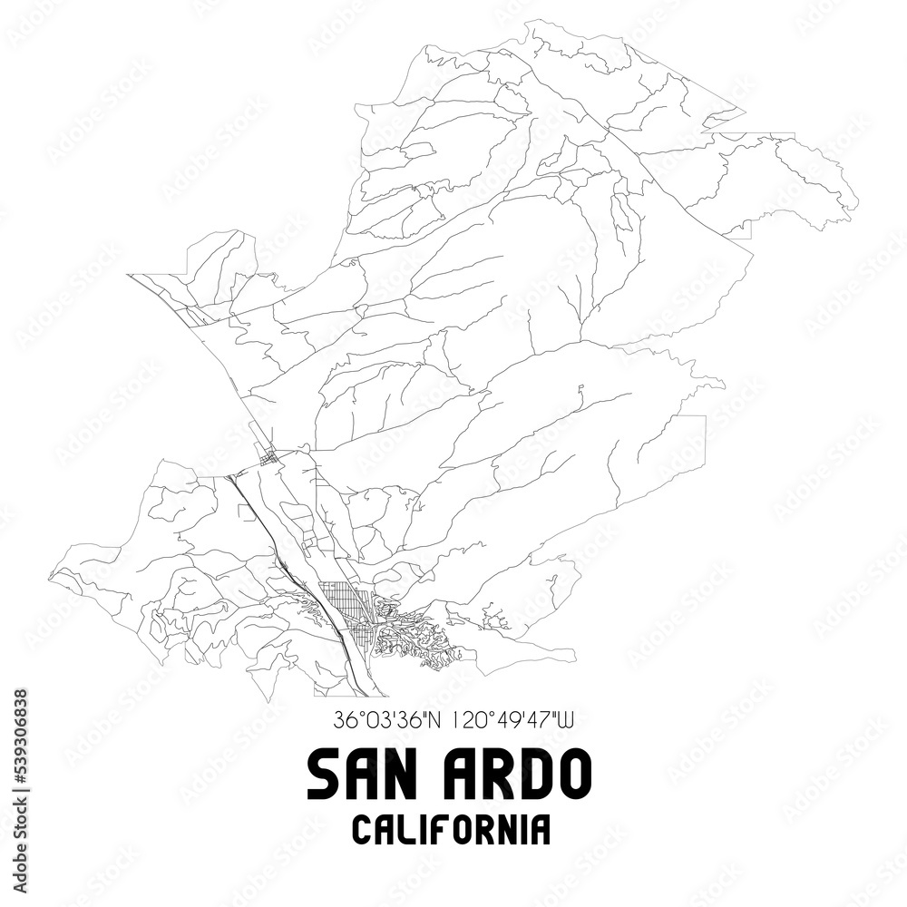 San Ardo California. US street map with black and white lines. Stock
