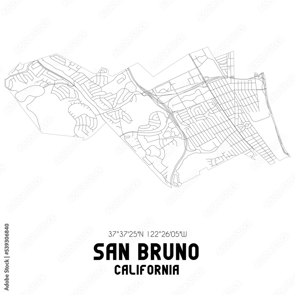 San Bruno California. US street map with black and white lines. San Bruno California. US street map with black and white lines.
