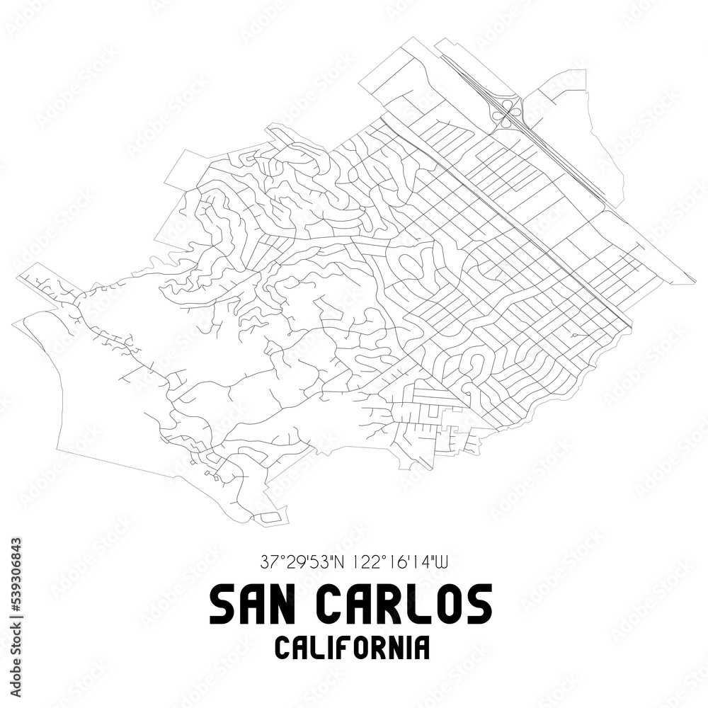 San Carlos California. US street map with black and white lines. Stock Illustration Adobe Stock