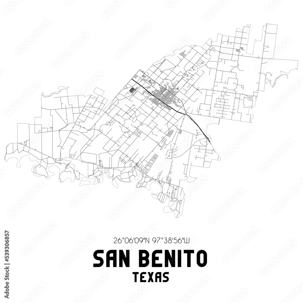 San Benito Texas. US street map with black and white lines. Stock