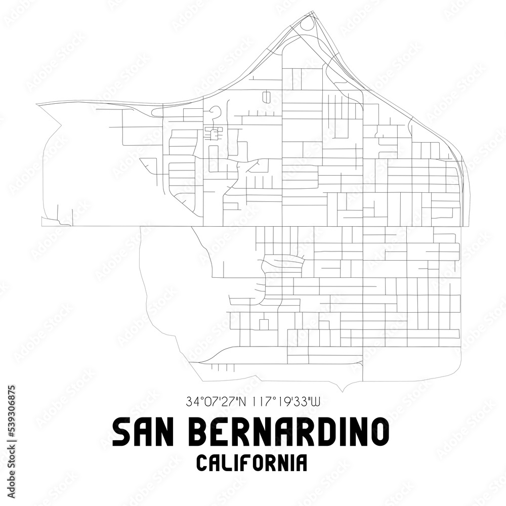 San Bernardino California. US street map with black and white lines.