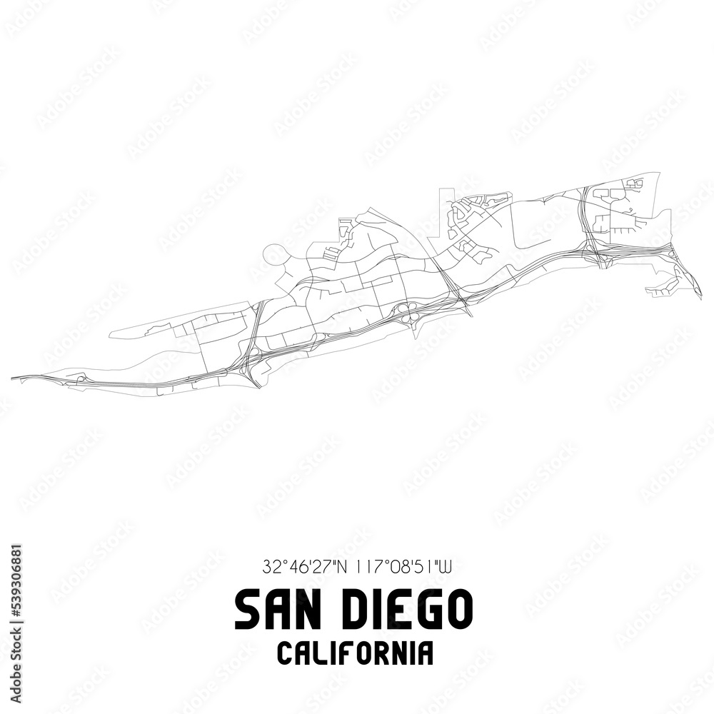 San Diego California. US street map with black and white lines. San Diego California. US street map with black and white lines.