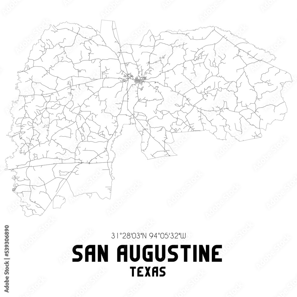 San Augustine Texas. US street map with black and white lines. San Augustine Texas. US street map with black and white lines.