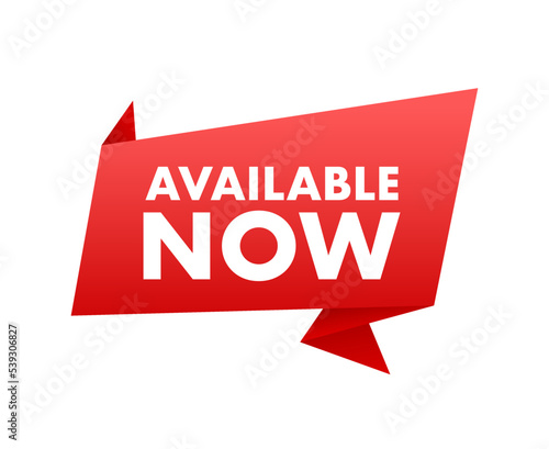 Available now label, badge. Shop now. Vector stock illustration.