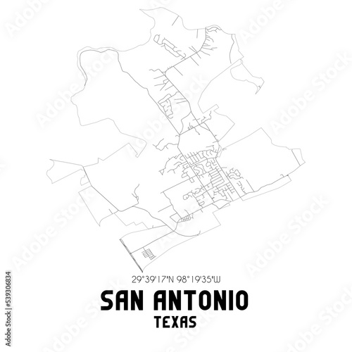 San Antonio Texas. US street map with black and white lines.