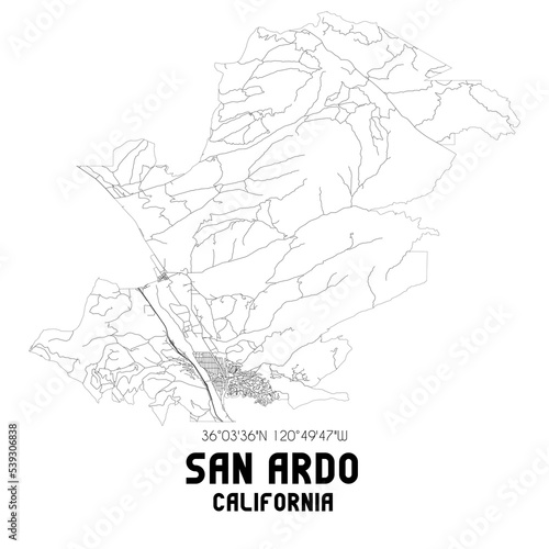 San Ardo California. US street map with black and white lines.