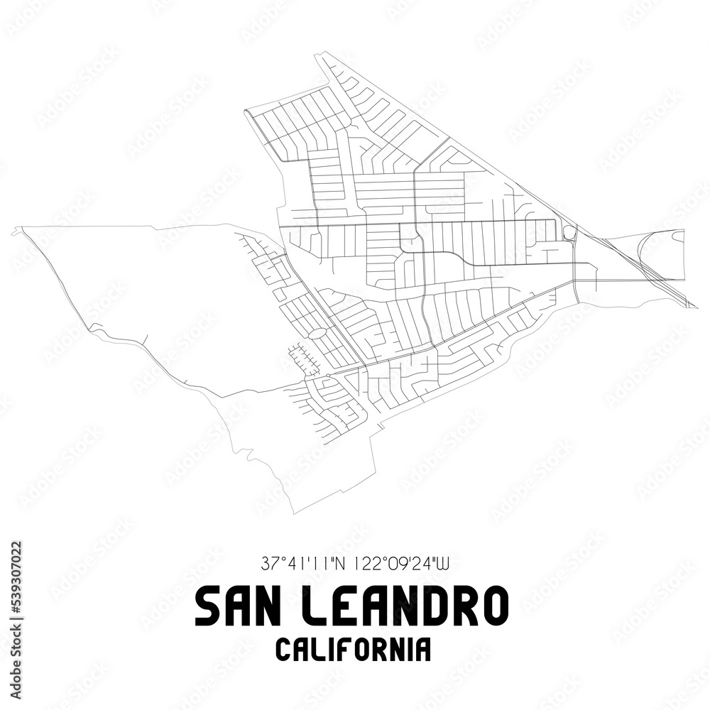 San Leandro California. US street map with black and white lines