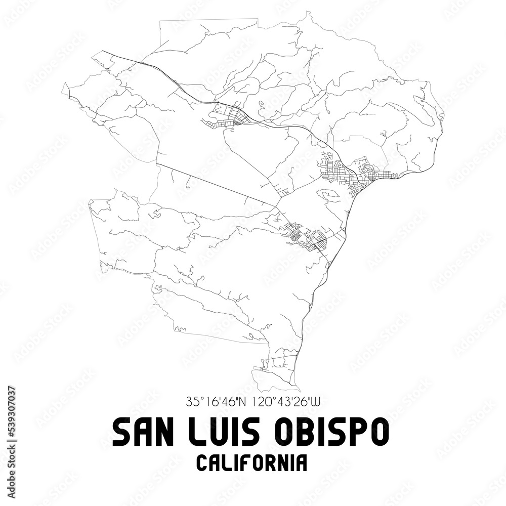 San Luis Obispo California. US street map with black and white lines. San Luis Obispo California. US street map with black and white lines.