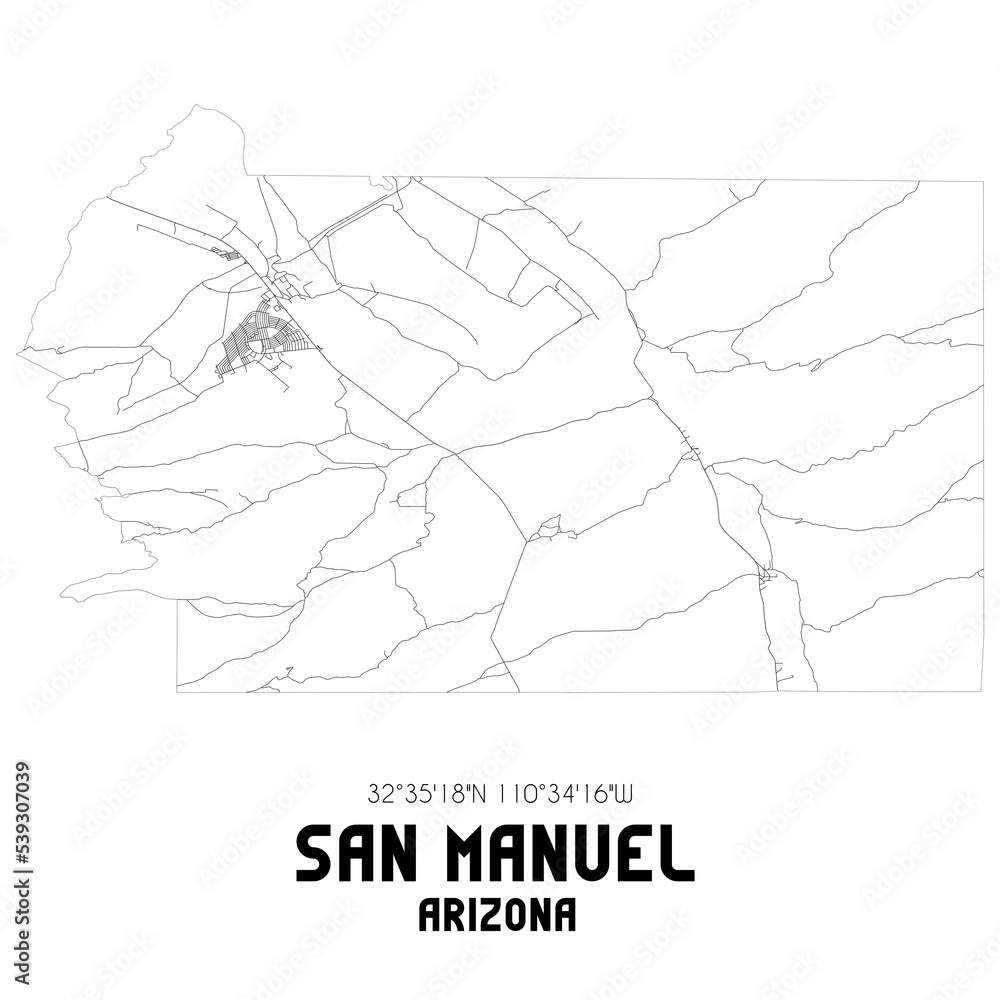 San Manuel Arizona. US street map with black and white lines. Stock Illustration Adobe Stock
