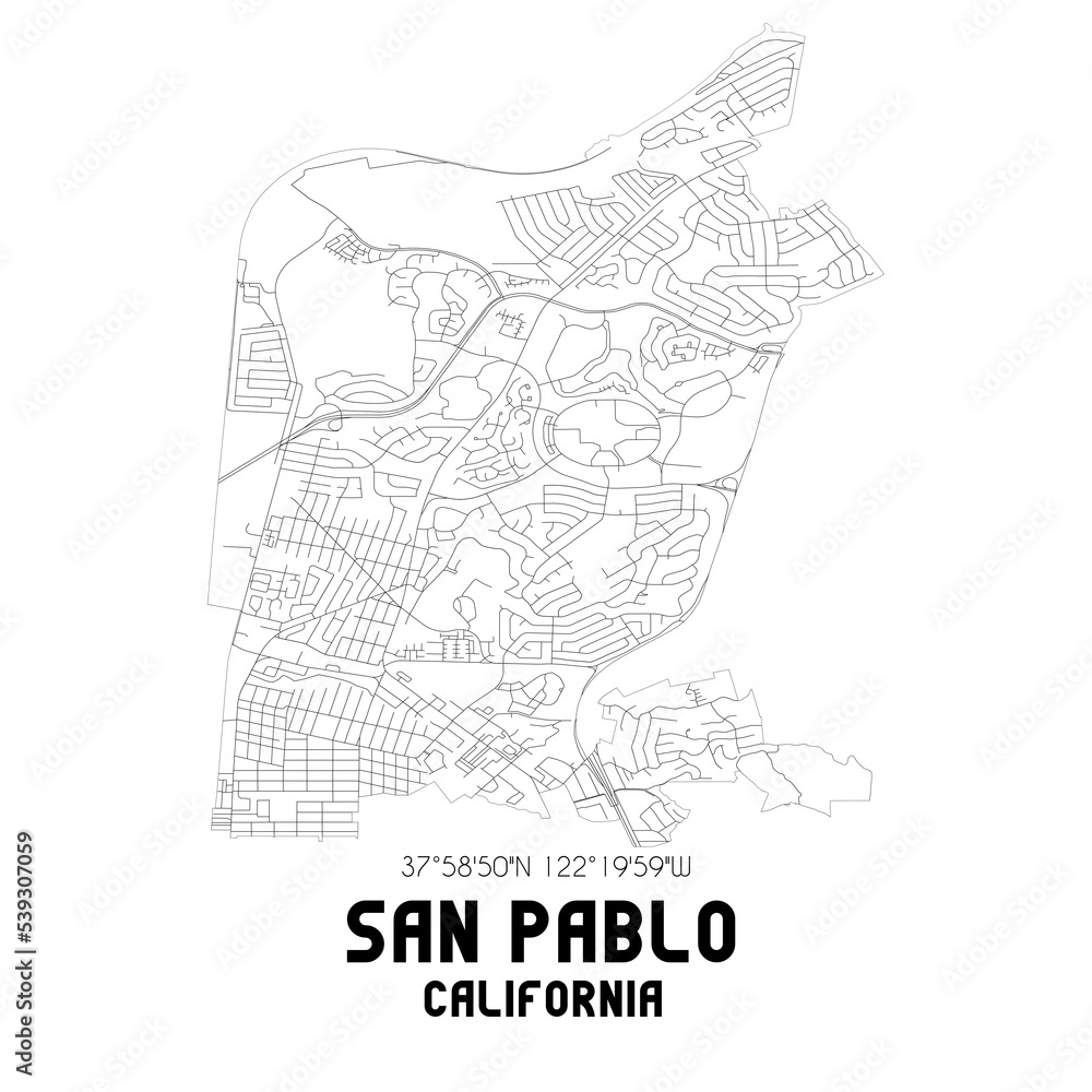 San Pablo California. US street map with black and white lines.