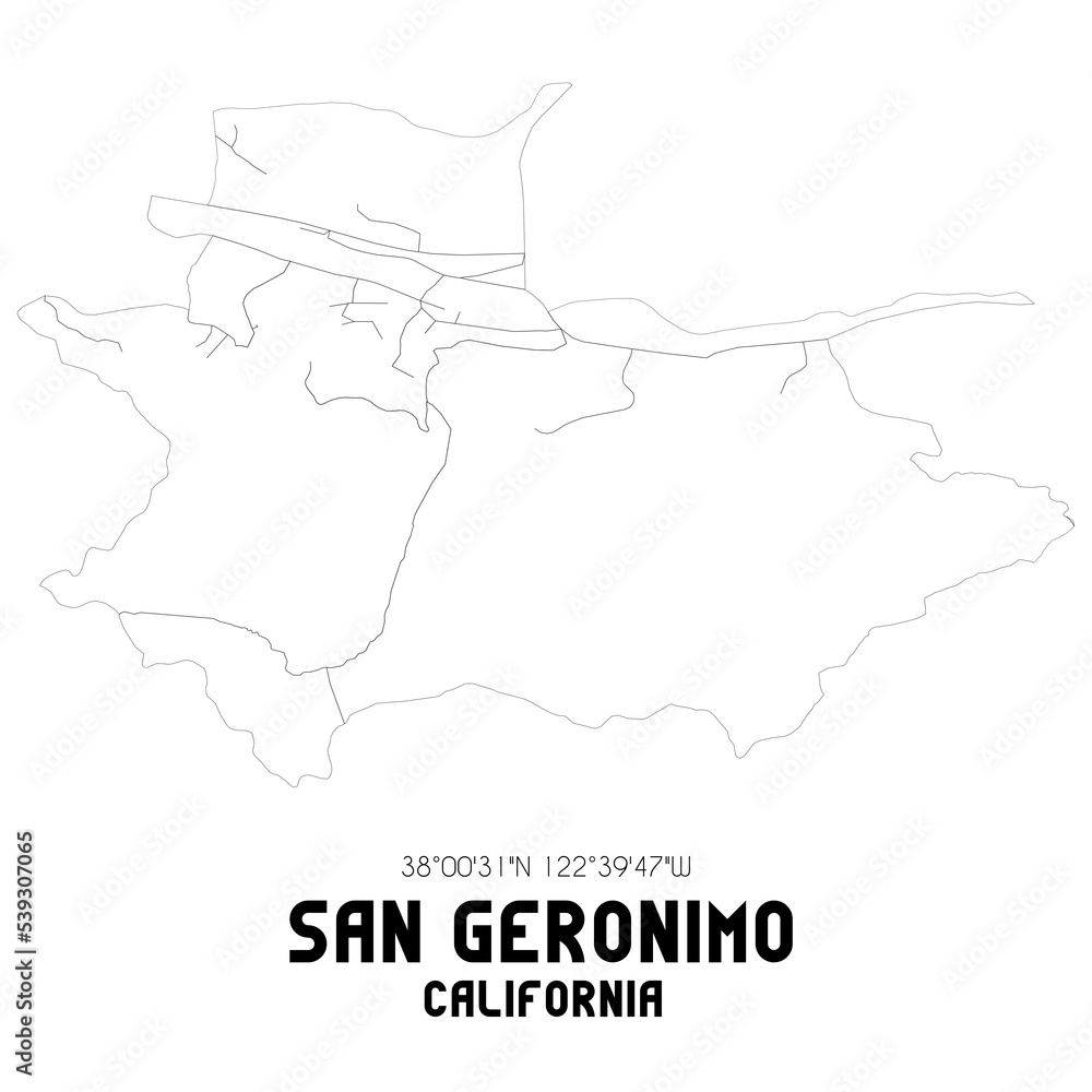 San Geronimo California. US street map with black and white lines.