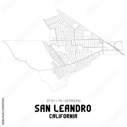 San Leandro California. US street map with black and white lines. photo