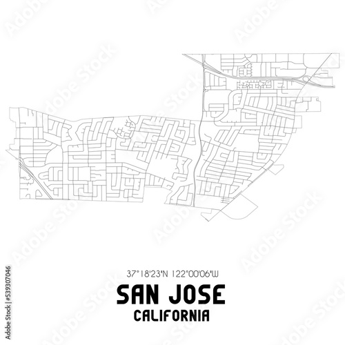 San Jose California. US street map with black and white lines.