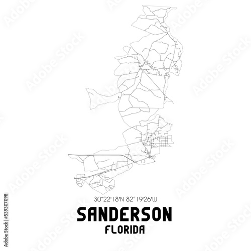 Sanderson Florida. US street map with black and white lines.